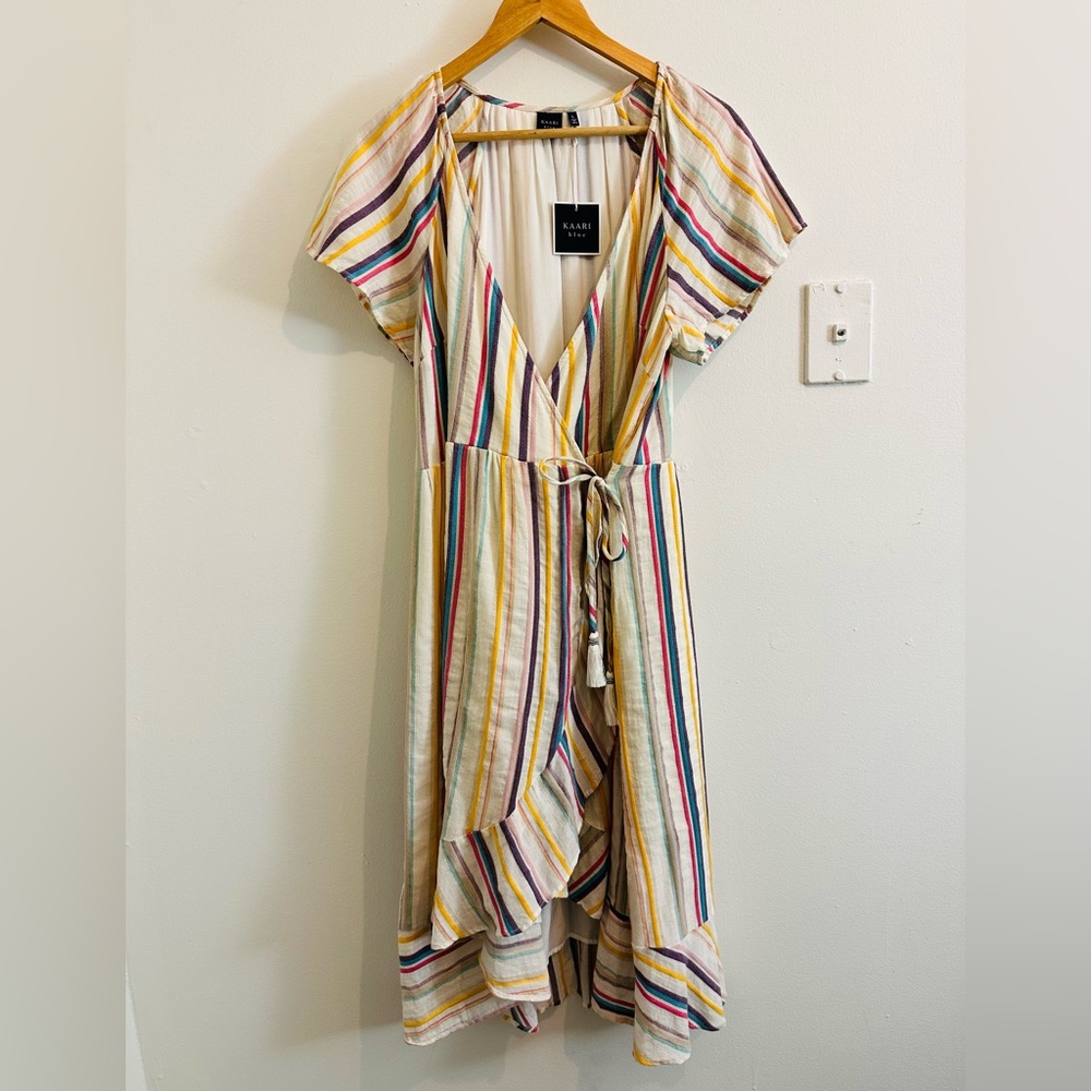 Kaari Blue Multi-Stripe Sonoran Sunset Wrap Dress